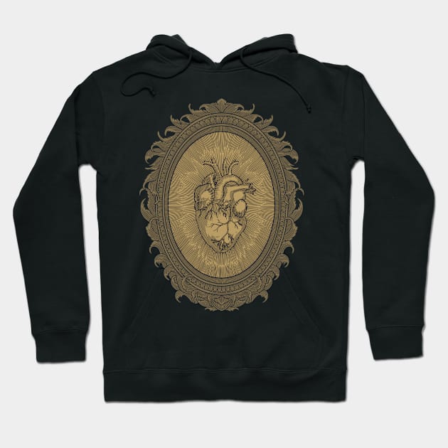 vector illustration of an antique human heart with engraving frame and ornament Hoodie by Ardiyan nugrahanta